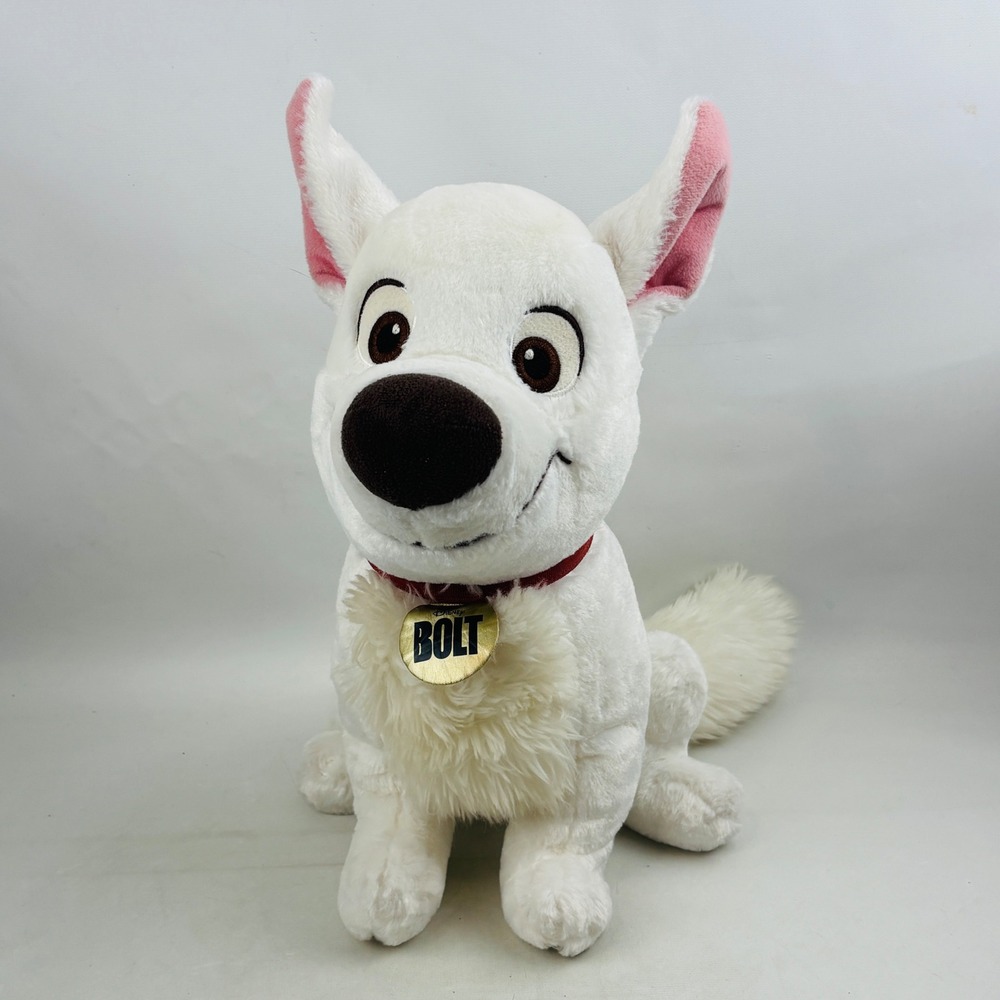 Disney Bolt Plush White Dog Lightning Bolt Red Collar Stuffed Animal Toy‎